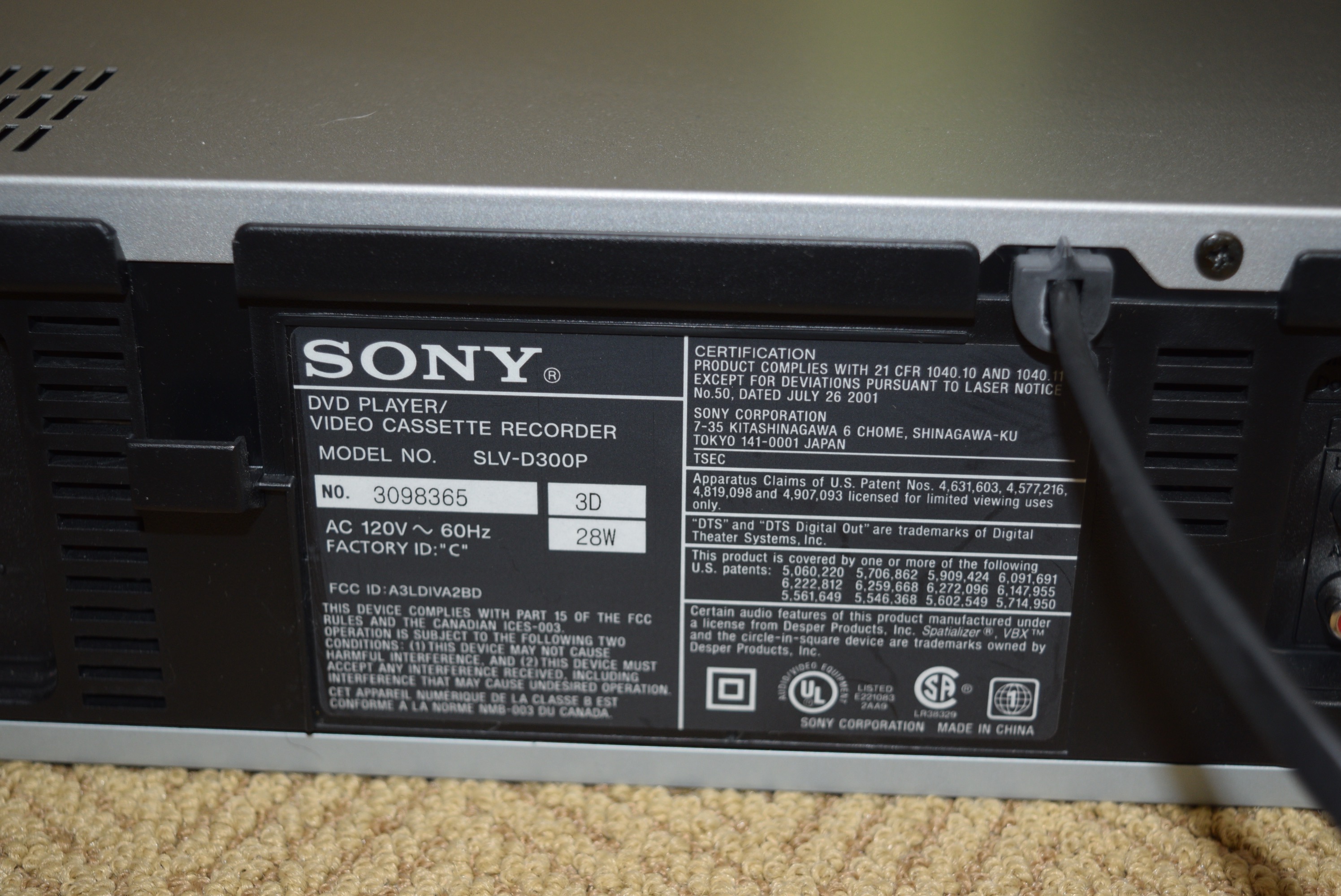Sony VCR and DVD Player