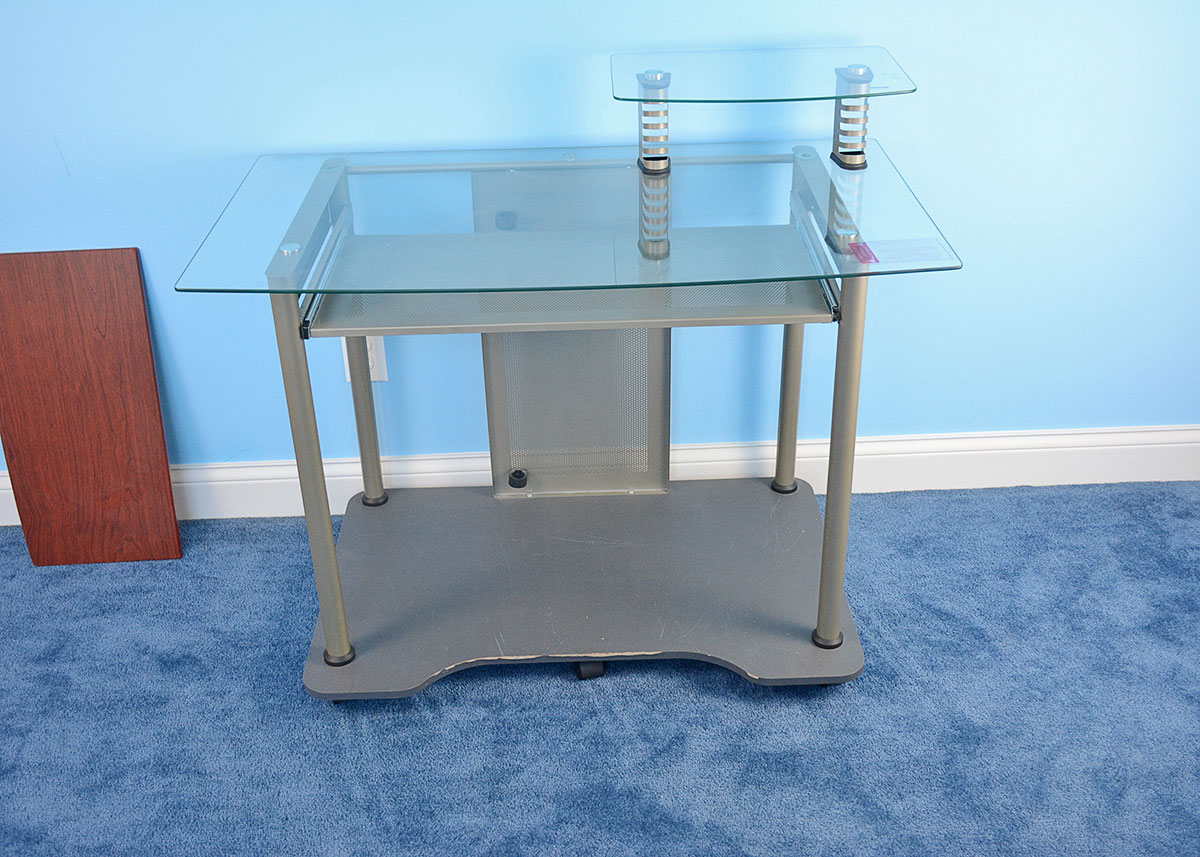 Contemporary Metal and Glass Computer Desk