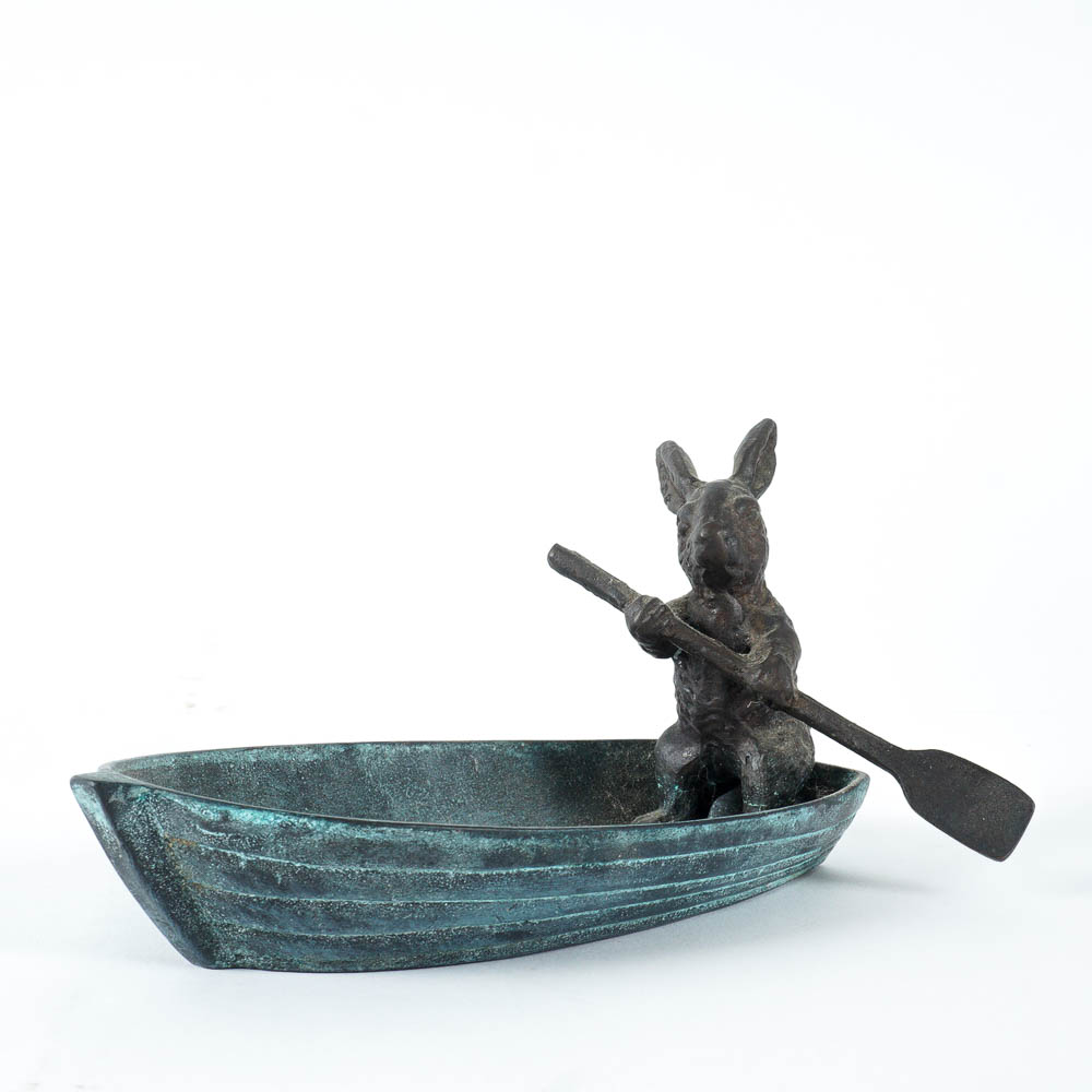 Cast Iron Bunny in Boat Figurine