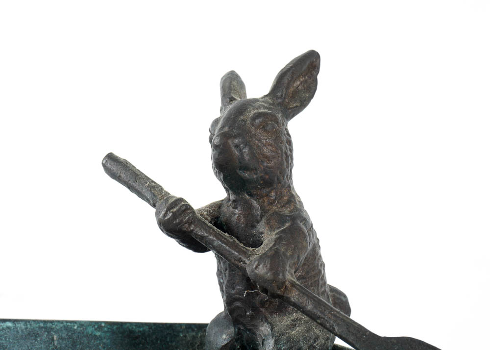 Cast Iron Bunny in Boat Figurine