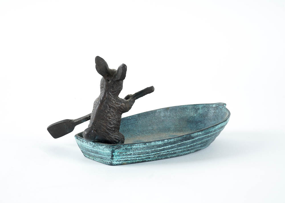 Cast Iron Bunny in Boat Figurine