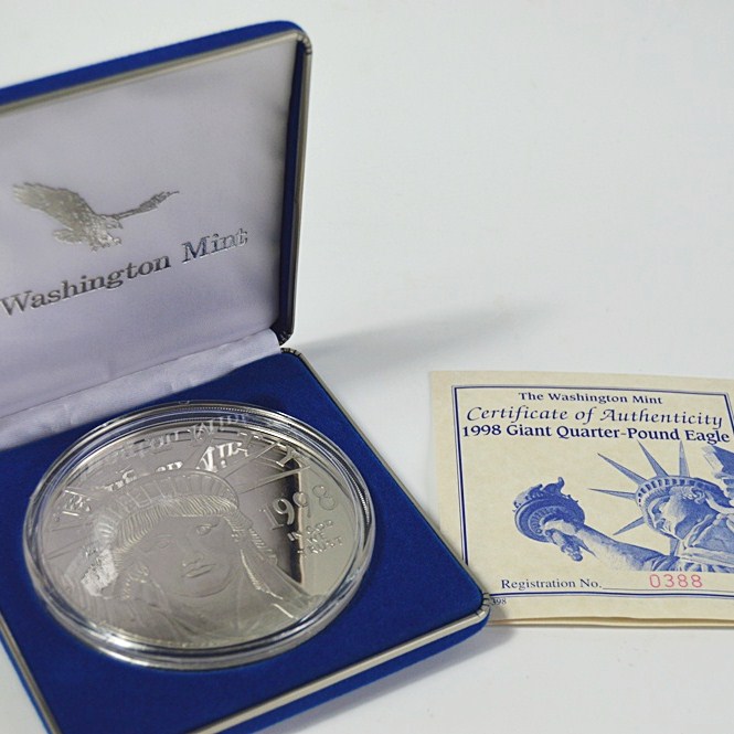 1998 Washington Mint $100 Giant Quarter Pound Silver Eagle Coin