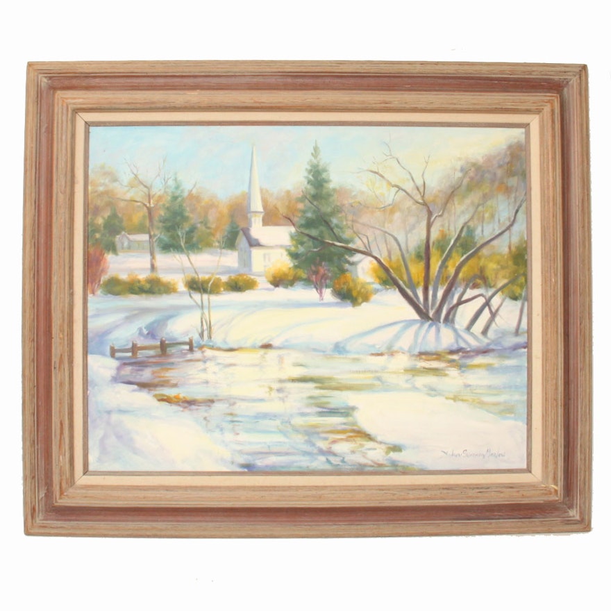 Audrey Swanson Marlow Oil on Board Winter Landscape Painting