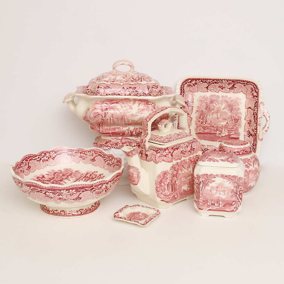 Mason's Antique Red and White Transferware Featuring a Large Tureen, Pitcher and More