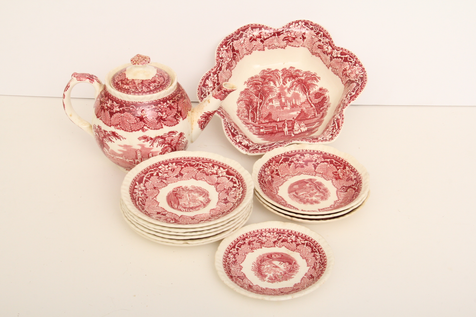 Mason's Antique Red and White Transferware Featuring a Large Tureen, Pitcher and More