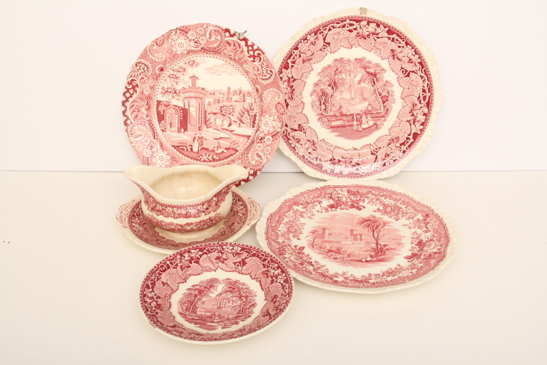 Mason's Antique Red and White Transferware Featuring a Large Tureen, Pitcher and More