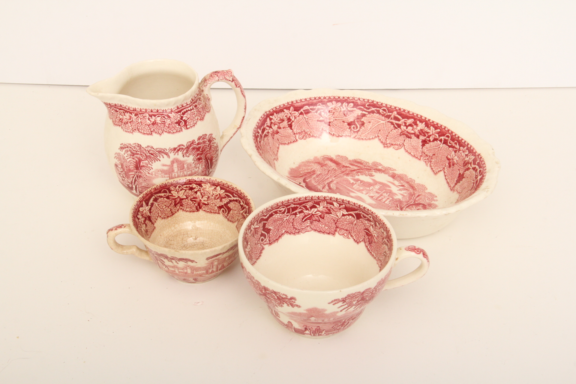 Mason's Antique Red and White Transferware Featuring a Large Tureen, Pitcher and More