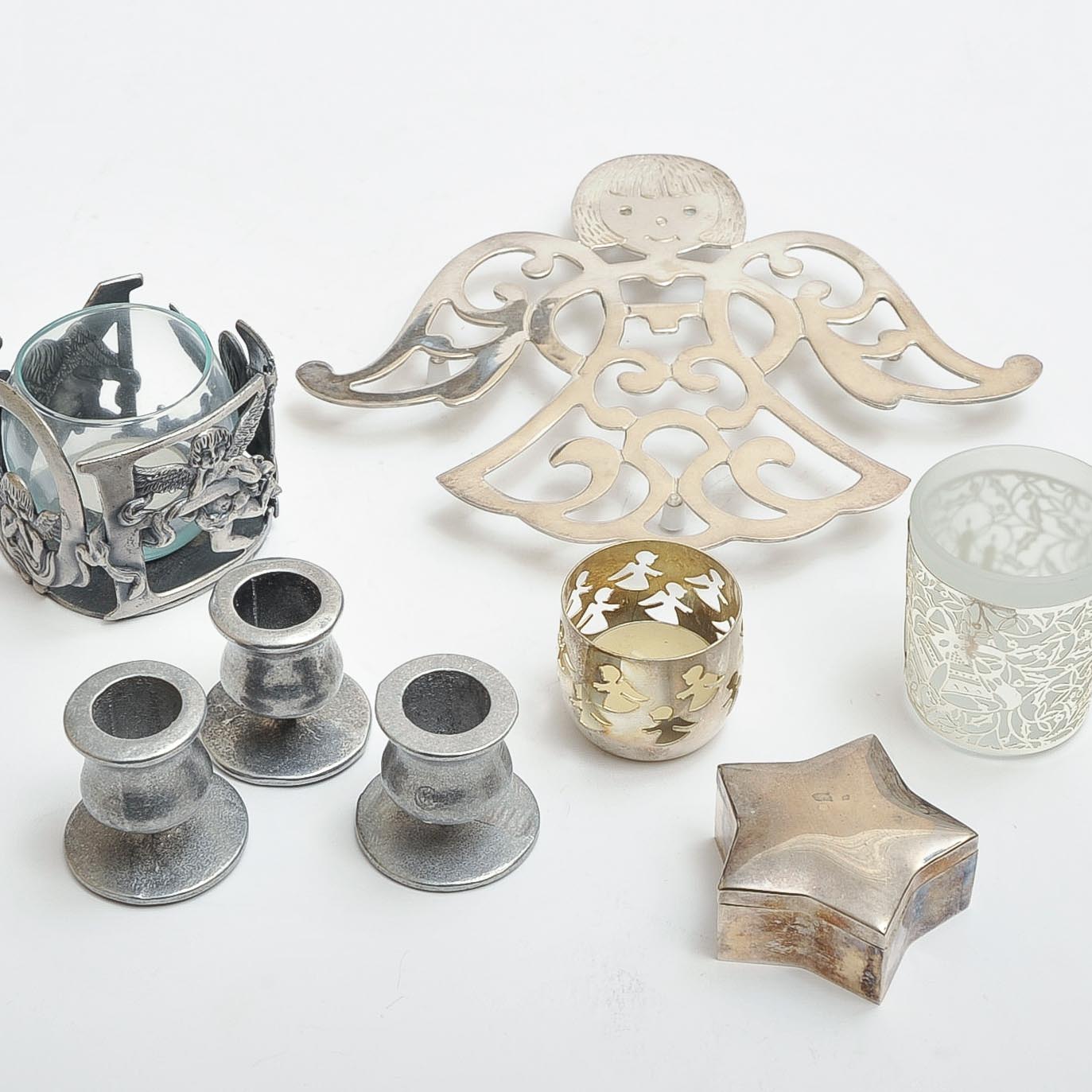 Assortment of Silver Tone Christmas Decor