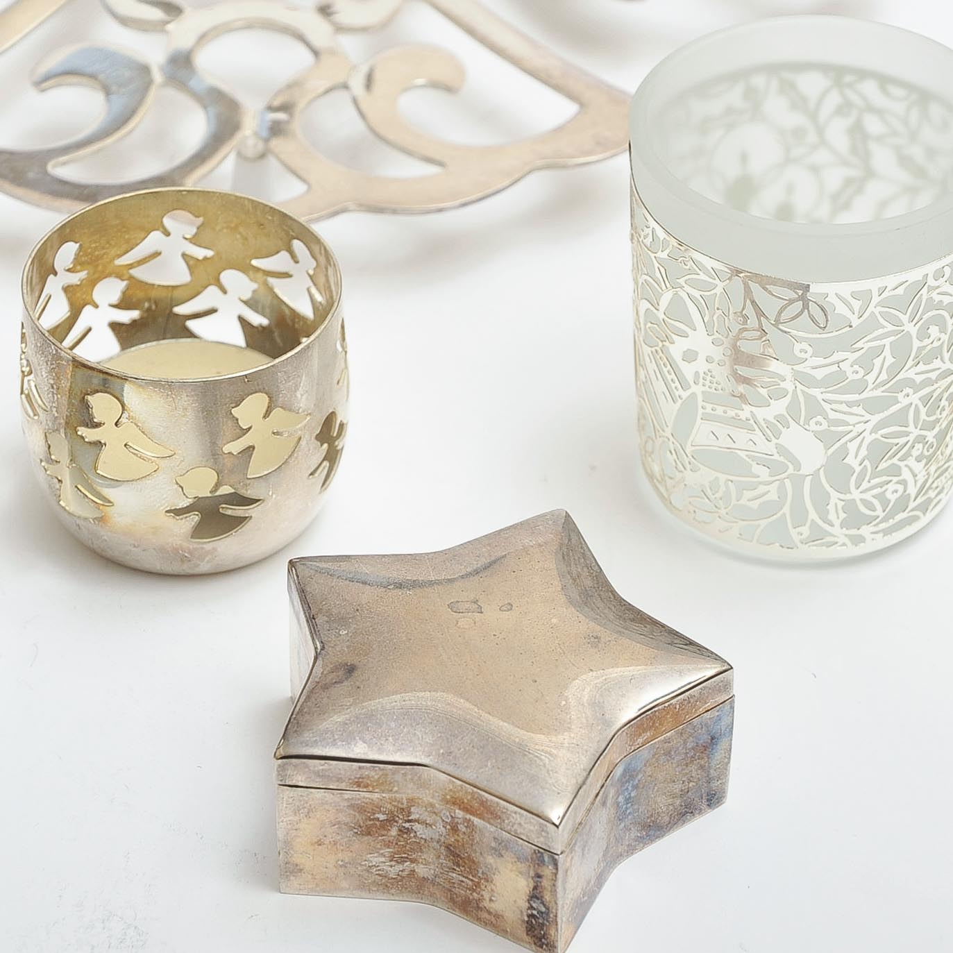 Assortment of Silver Tone Christmas Decor