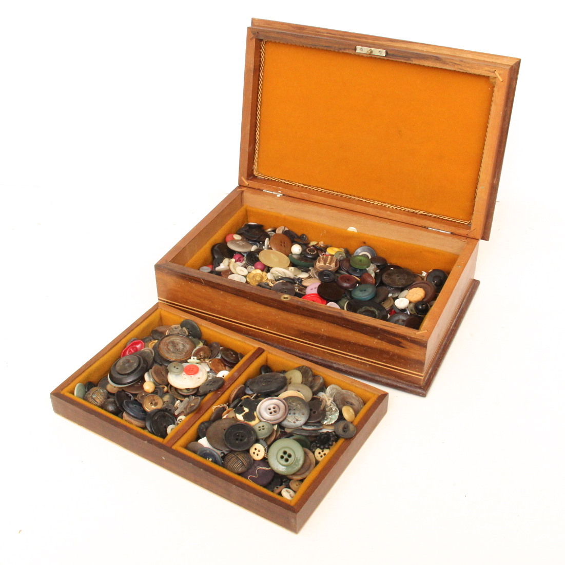 Collection of Vintage Buttons in a Brazil Wood Box