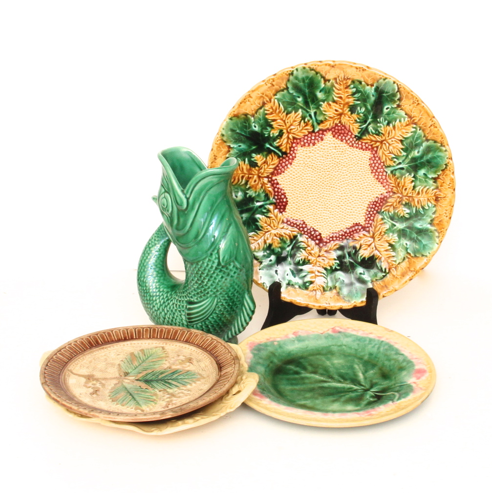 Collection of Majolica Plates and Devon Fish