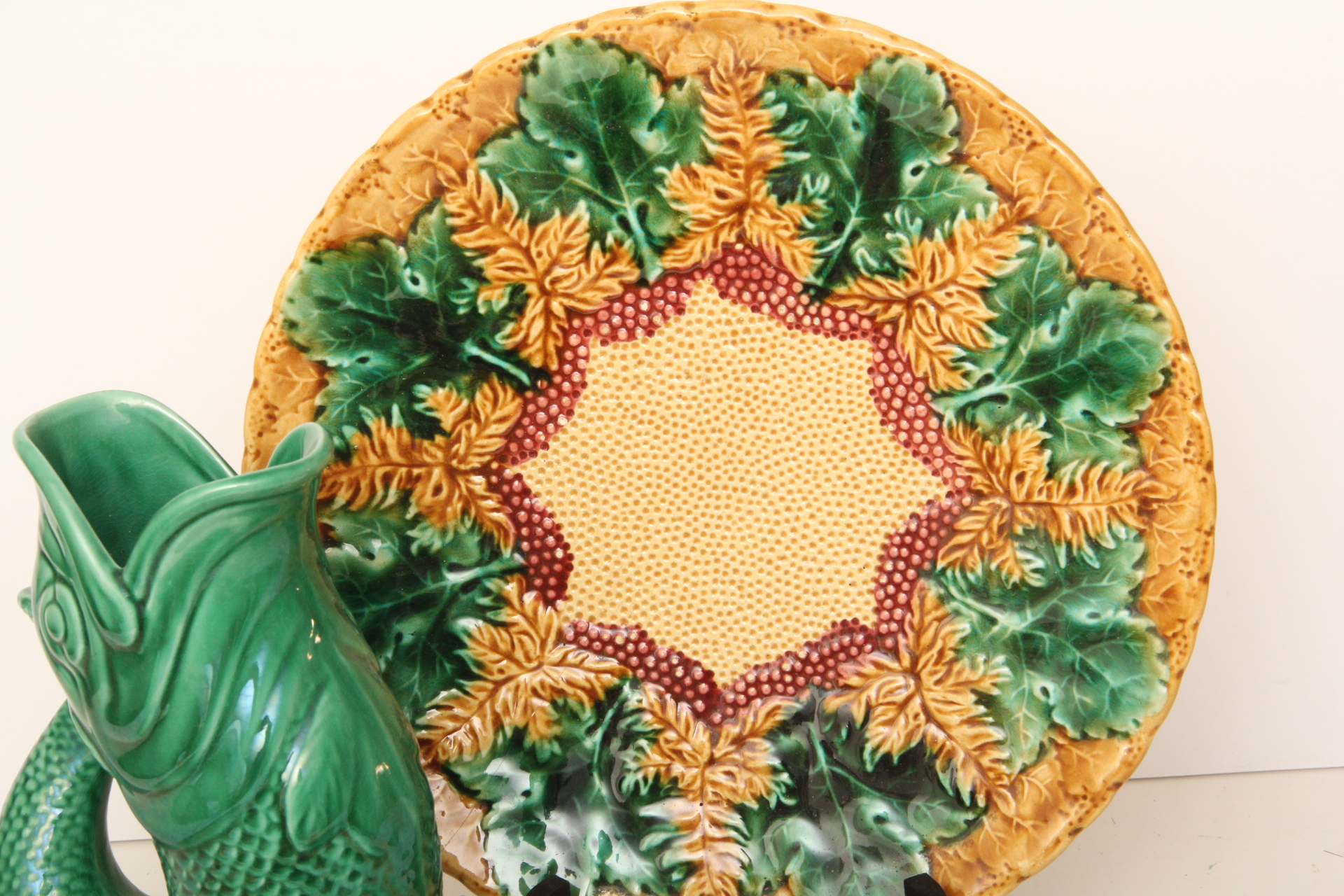 Collection of Majolica Plates and Devon Fish