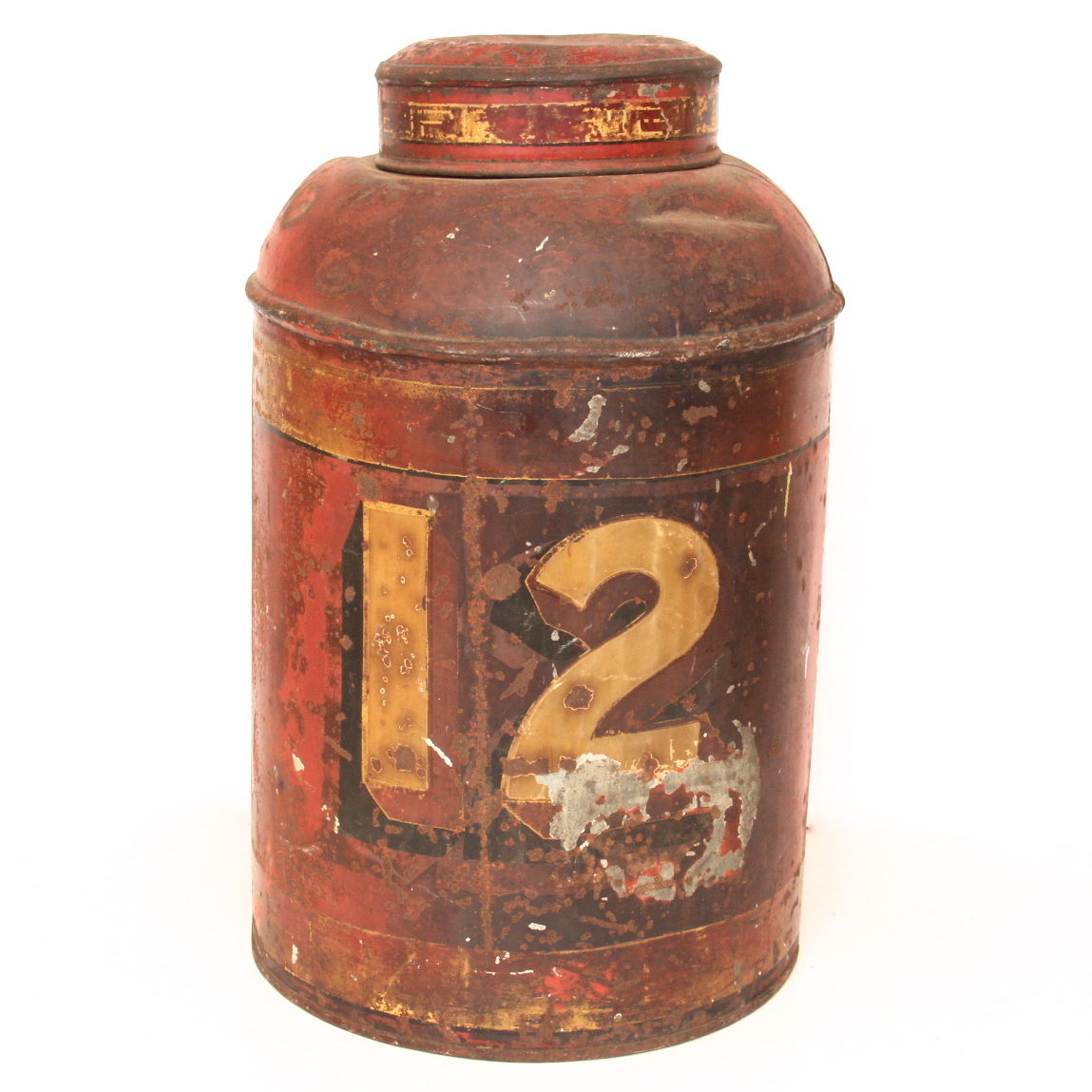 Antique Red Metal Can with Graphic Numbers