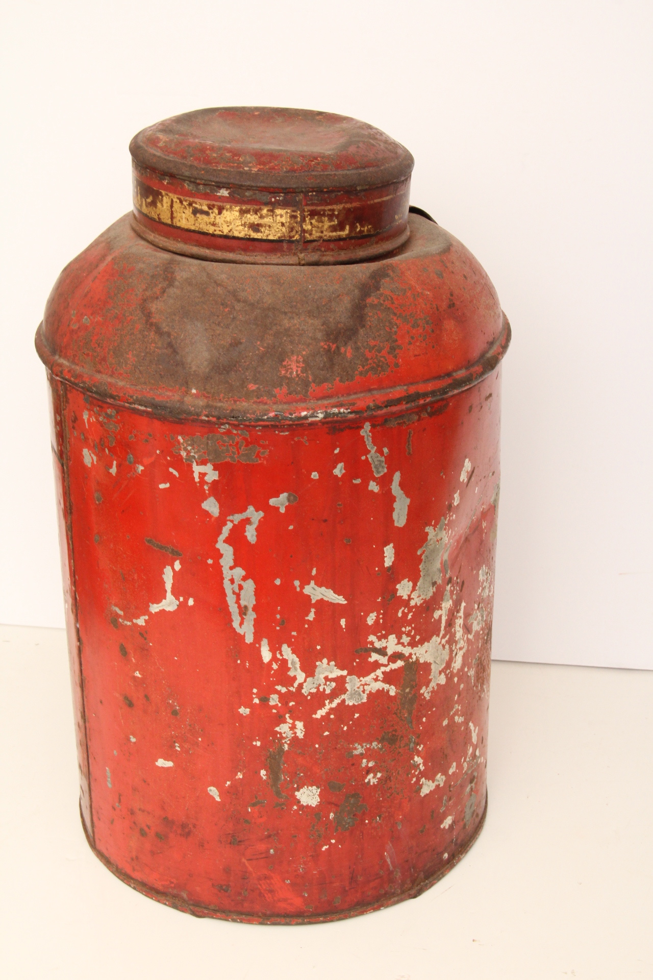 Antique Red Metal Can with Graphic Numbers