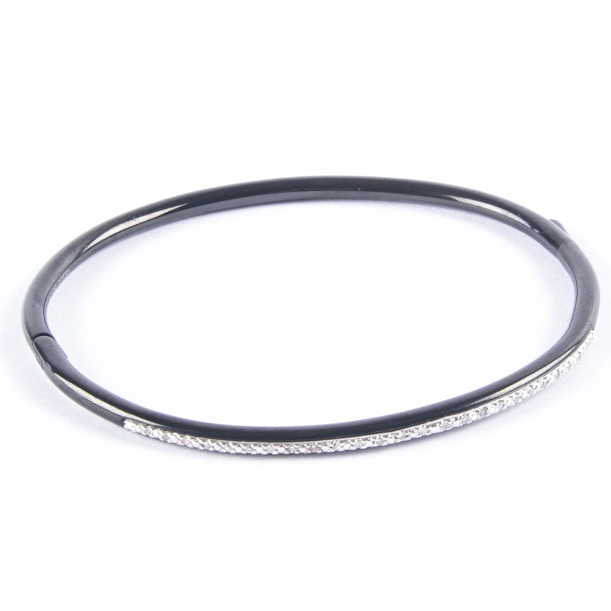 Black Sterling Silver Diamond Bangle