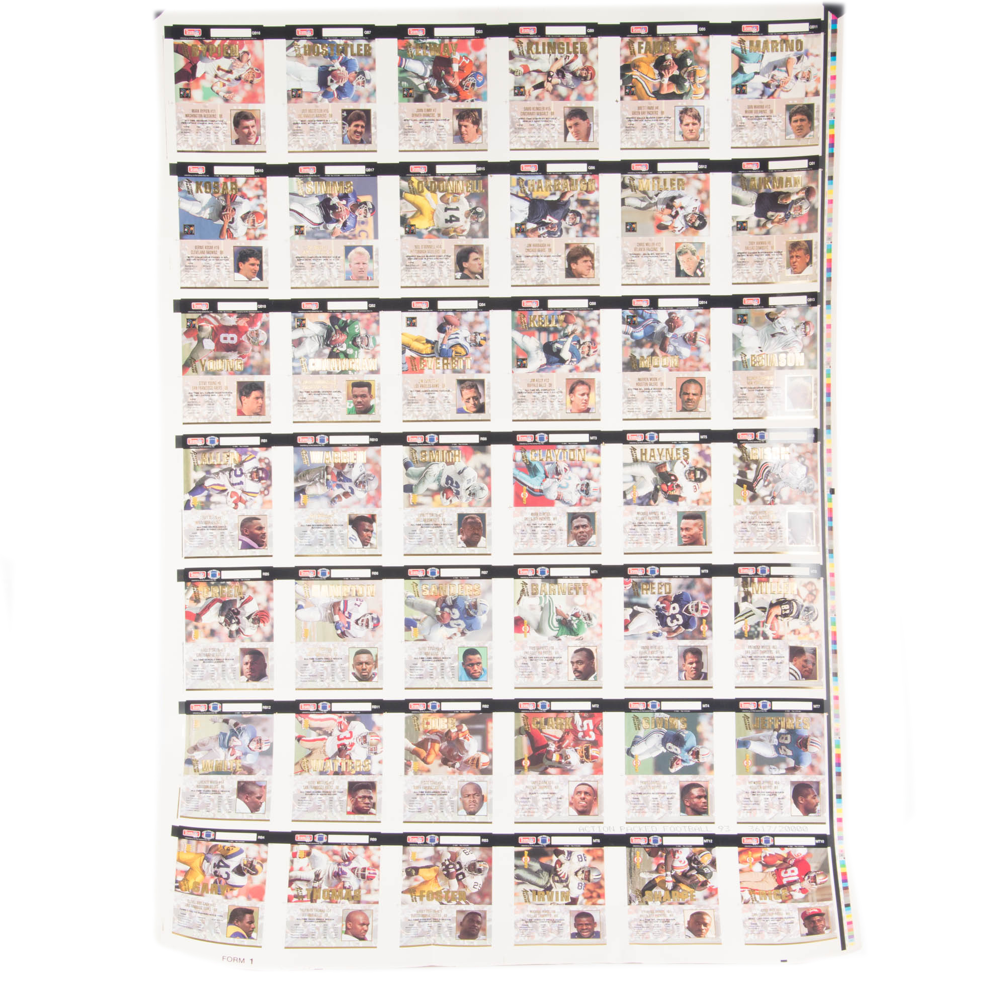 1993 Action Packed Football Cards Uncut Sheet