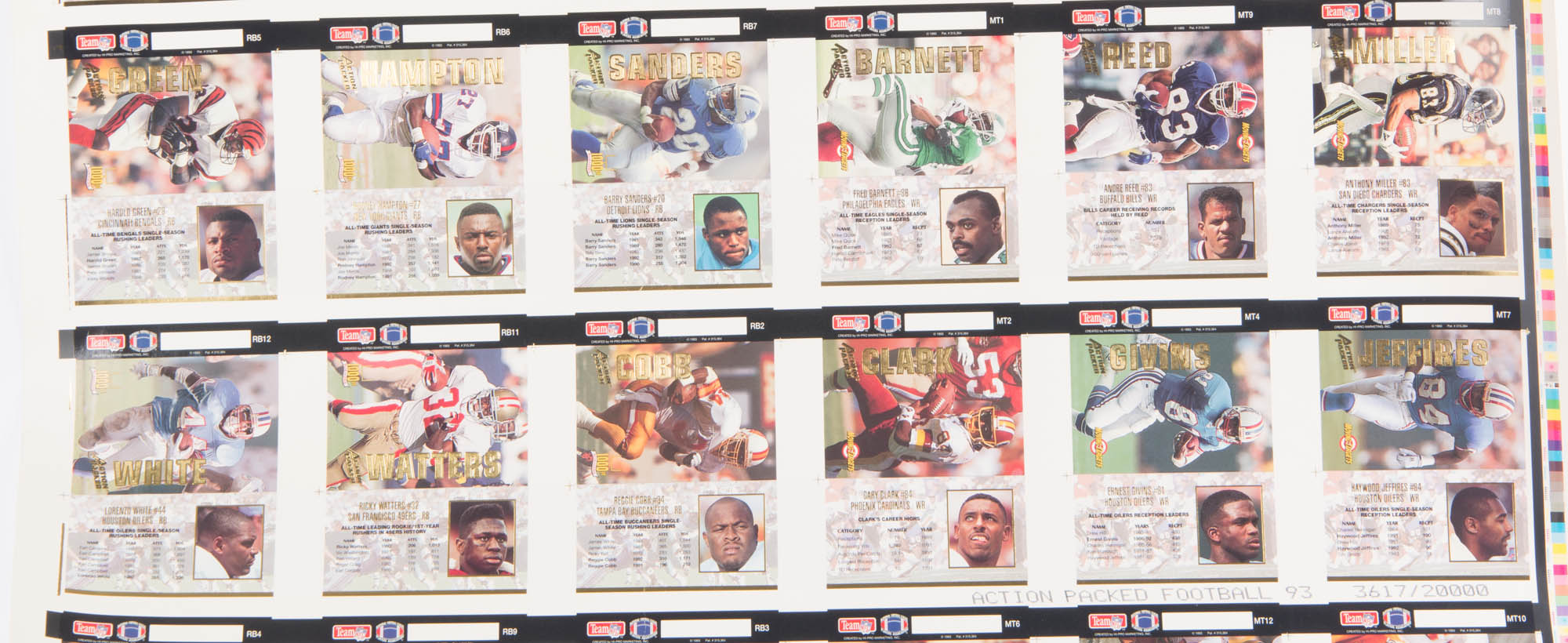 1993 Action Packed Football Cards Uncut Sheet