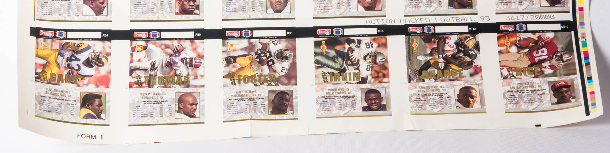 1993 Action Packed Football Cards Uncut Sheet