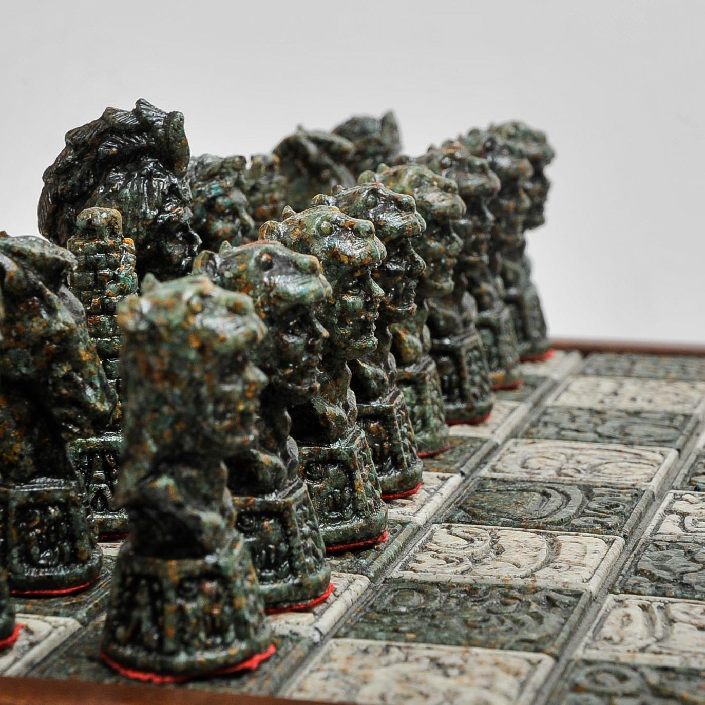 Vintage Aztec vs. Conquistador Chess Set