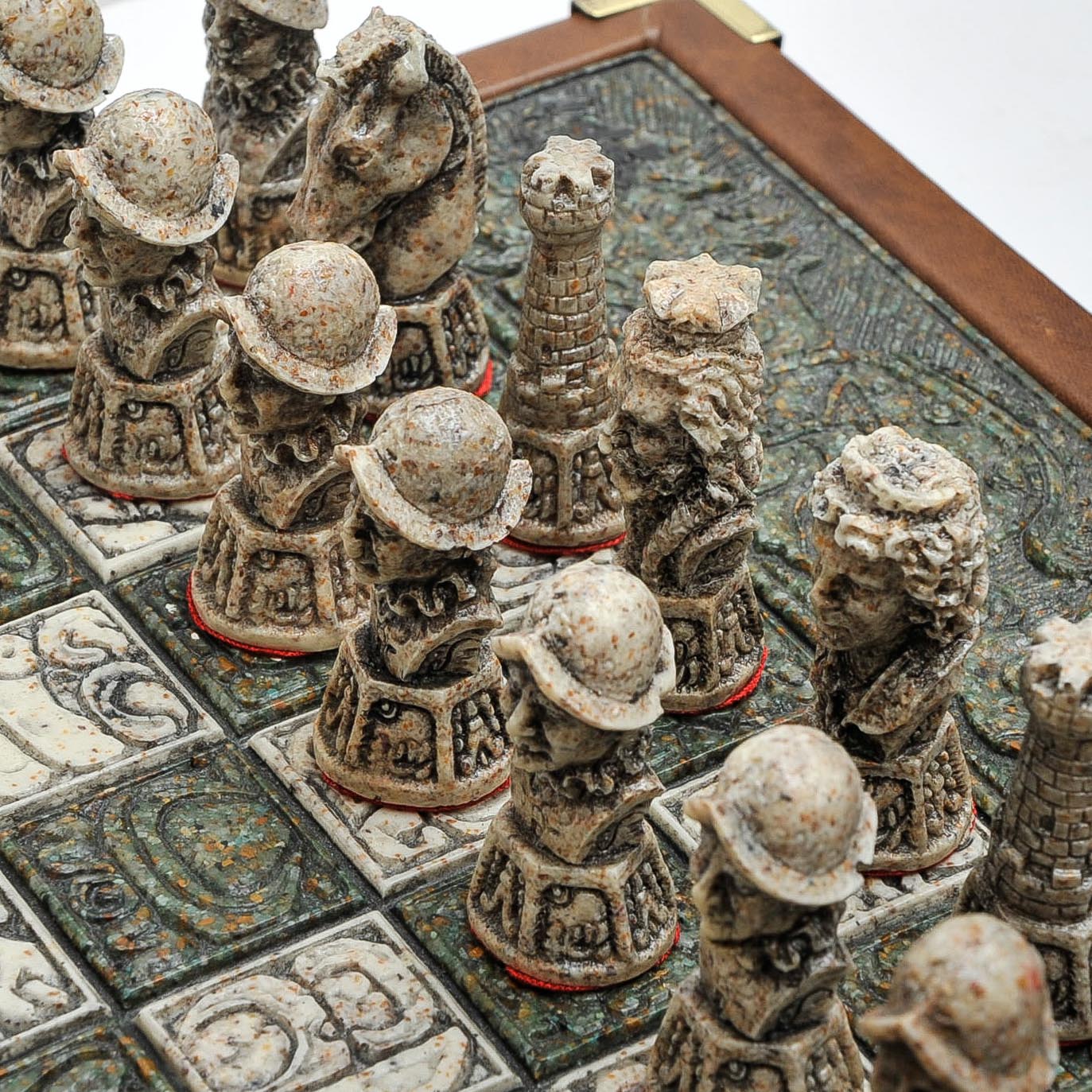 Vintage Aztec vs. Conquistador Chess Set