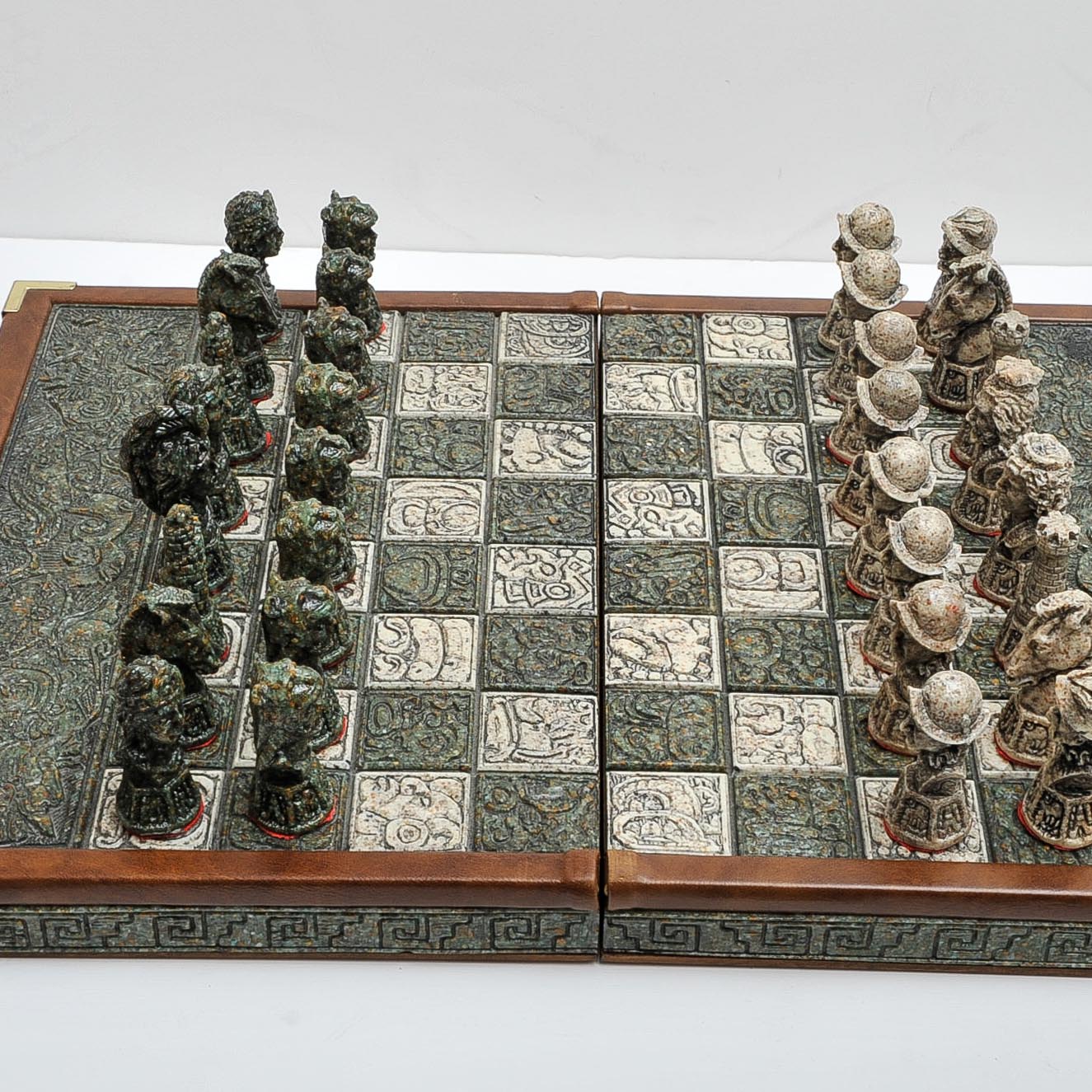 Vintage Aztec vs. Conquistador Chess Set