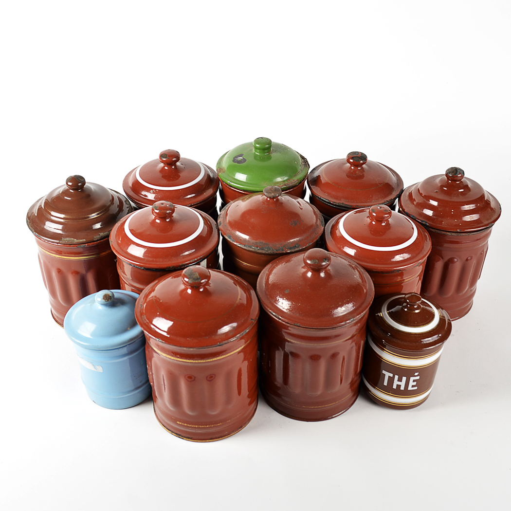 Vintage French Enamelware Canisters
