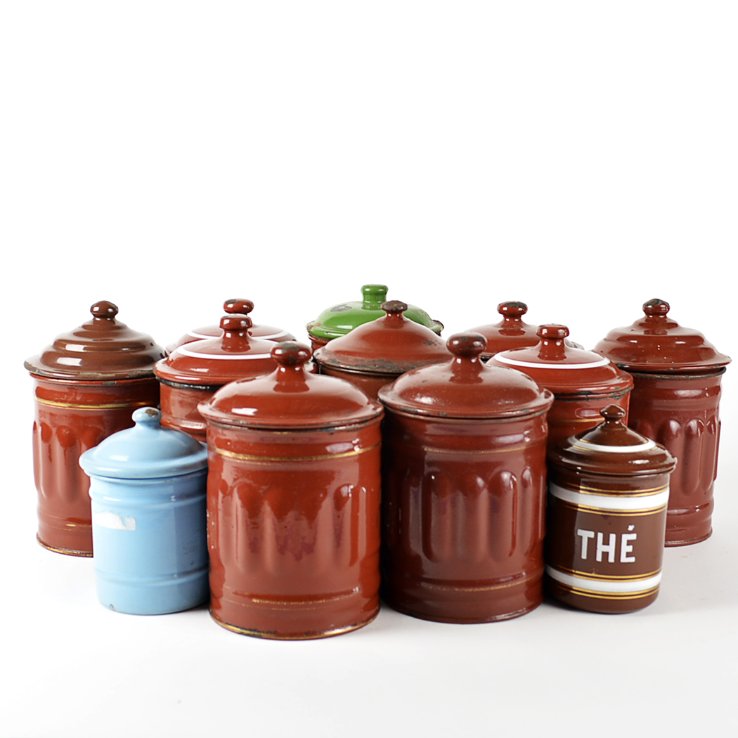 Vintage French Enamelware Canisters