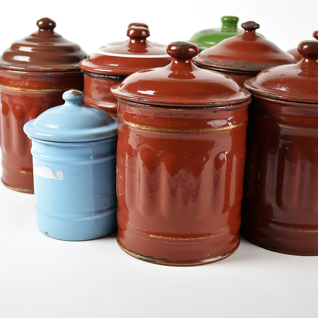 Vintage French Enamelware Canisters