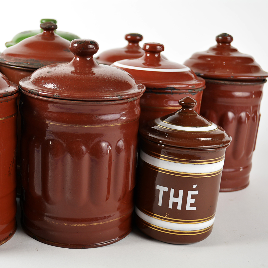 Vintage French Enamelware Canisters