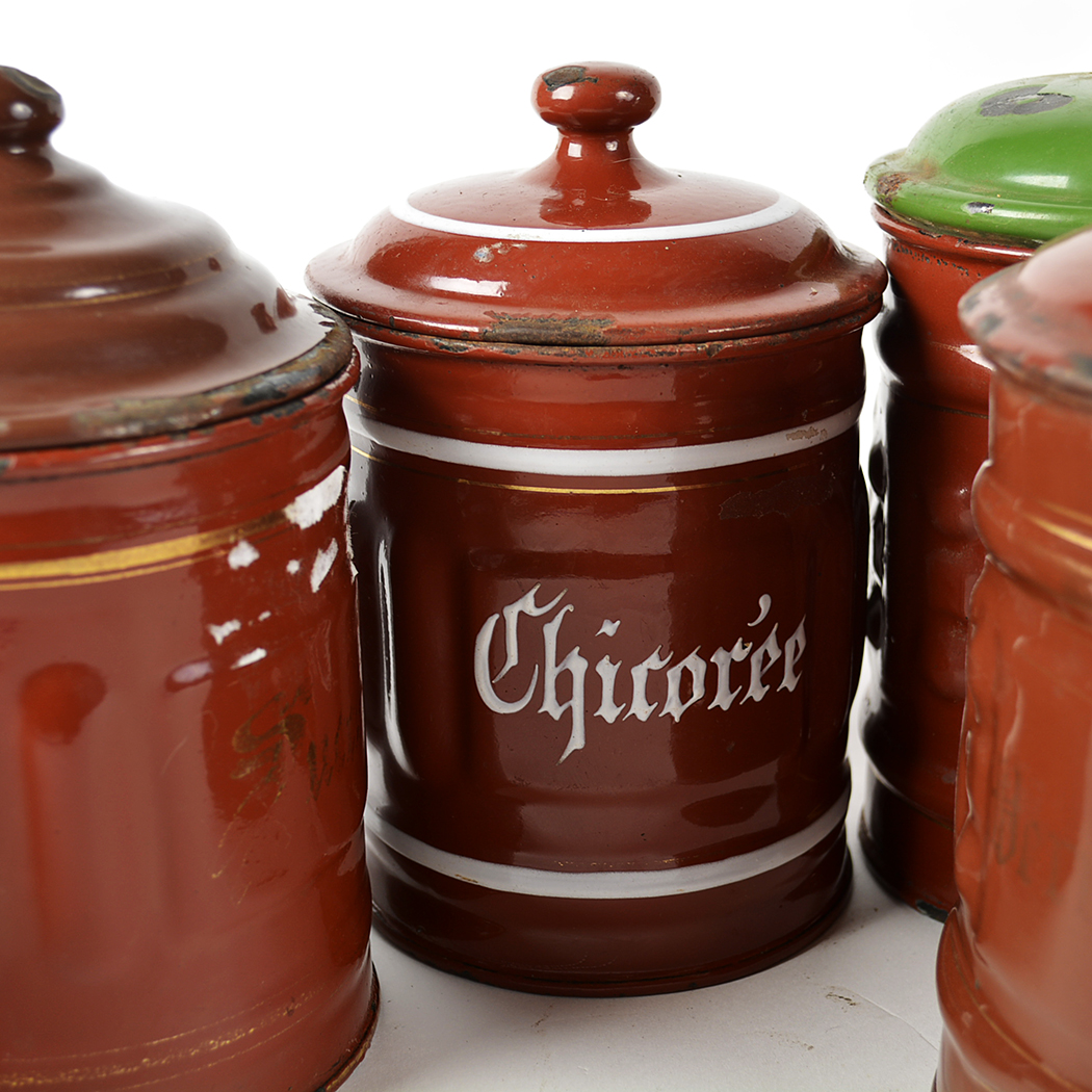 Vintage French Enamelware Canisters