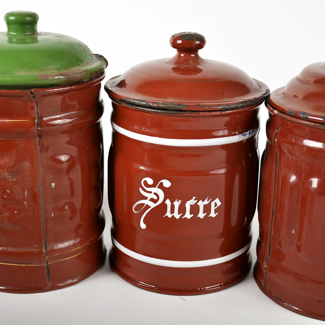 Vintage French Enamelware Canisters