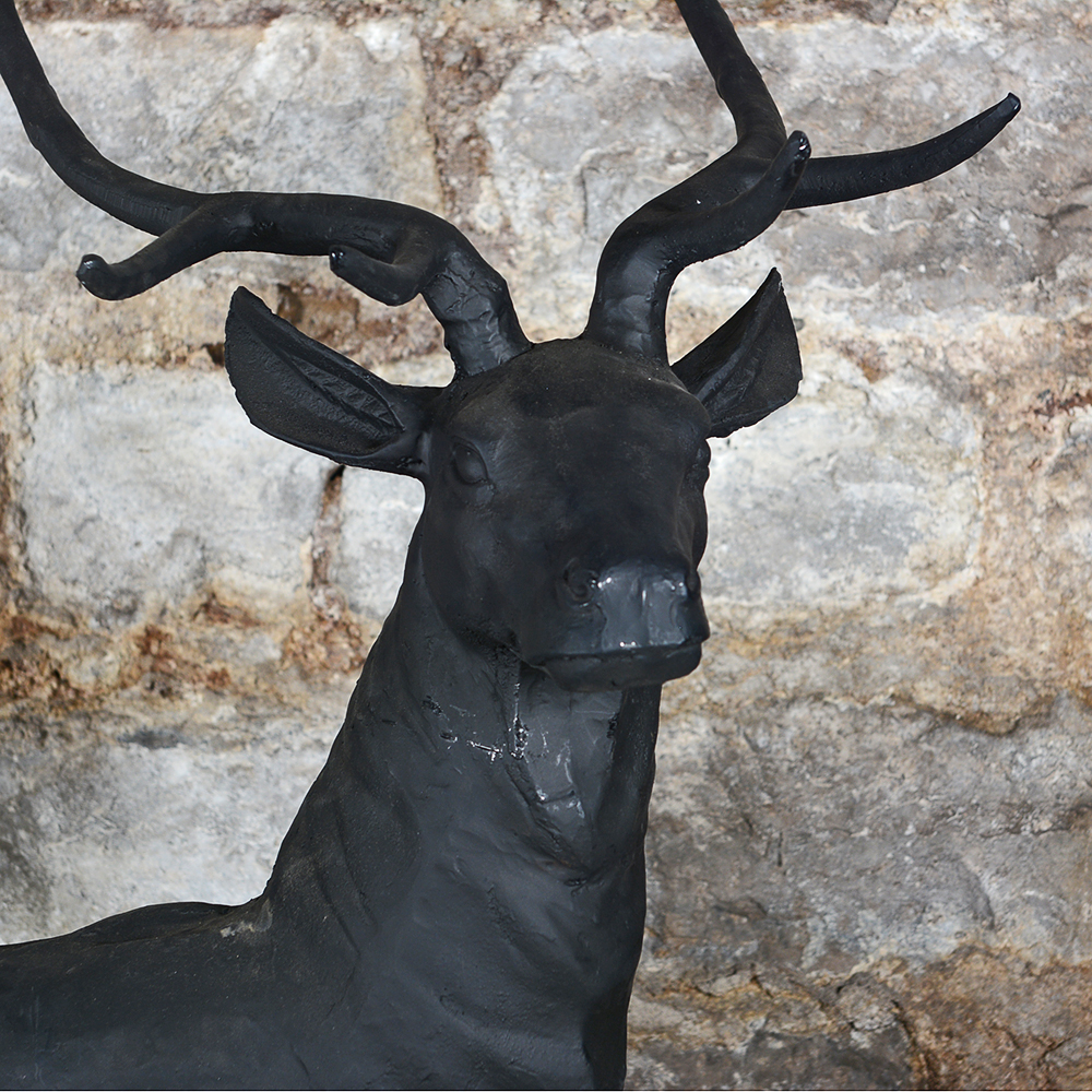 Large Metal Deer Statue with Charcoal Finish