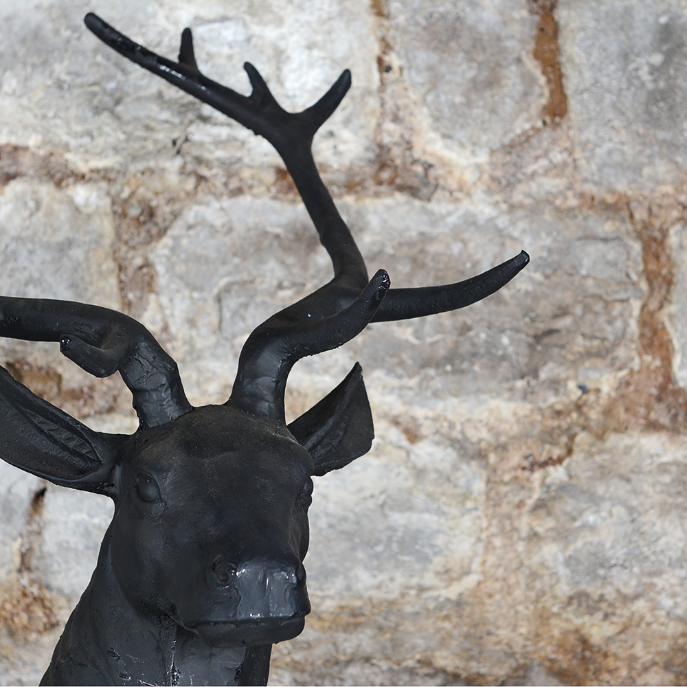Large Metal Deer Statue with Charcoal Finish