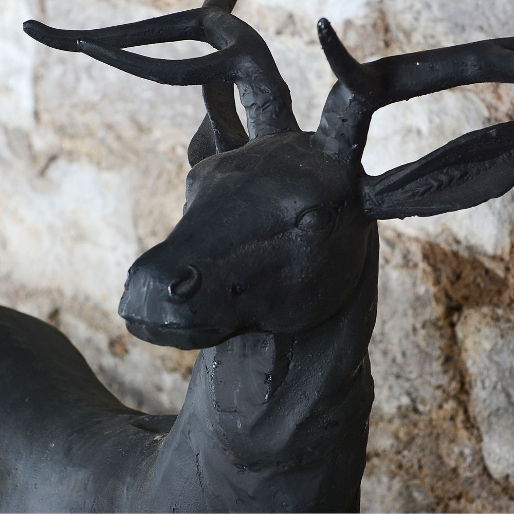 Large Metal Deer Statue with Charcoal Finish