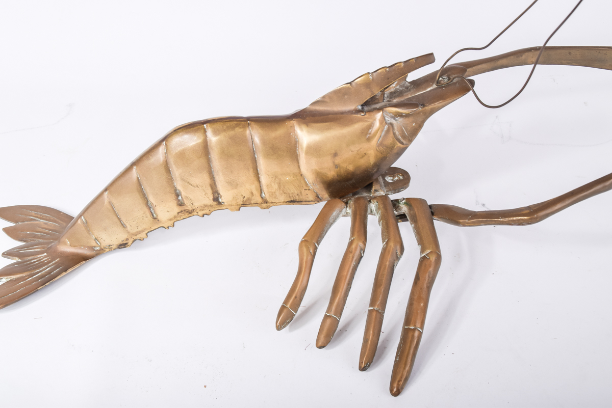 Vintage Brass Lobster Sculpture and Wall Mount