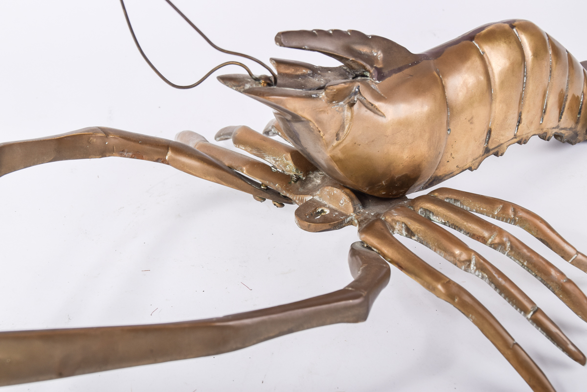 Vintage Brass Lobster Sculpture and Wall Mount