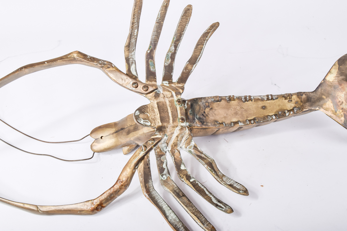Vintage Brass Lobster Sculpture and Wall Mount