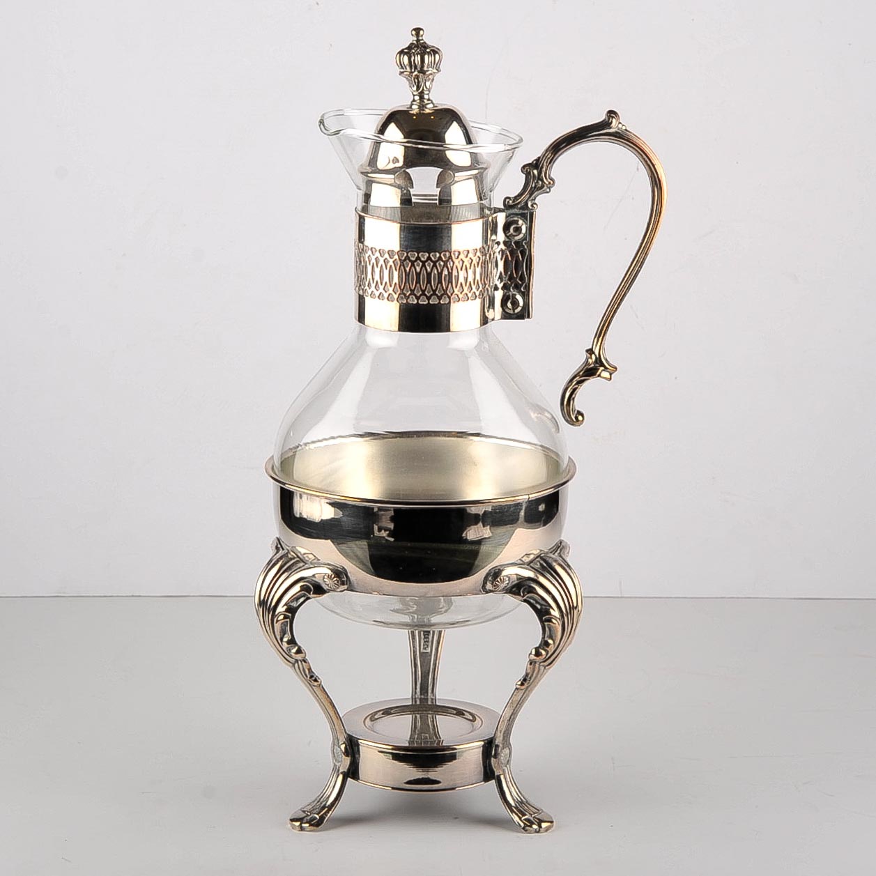 Silver Plate and Glass Pitcher with Chafing Frame