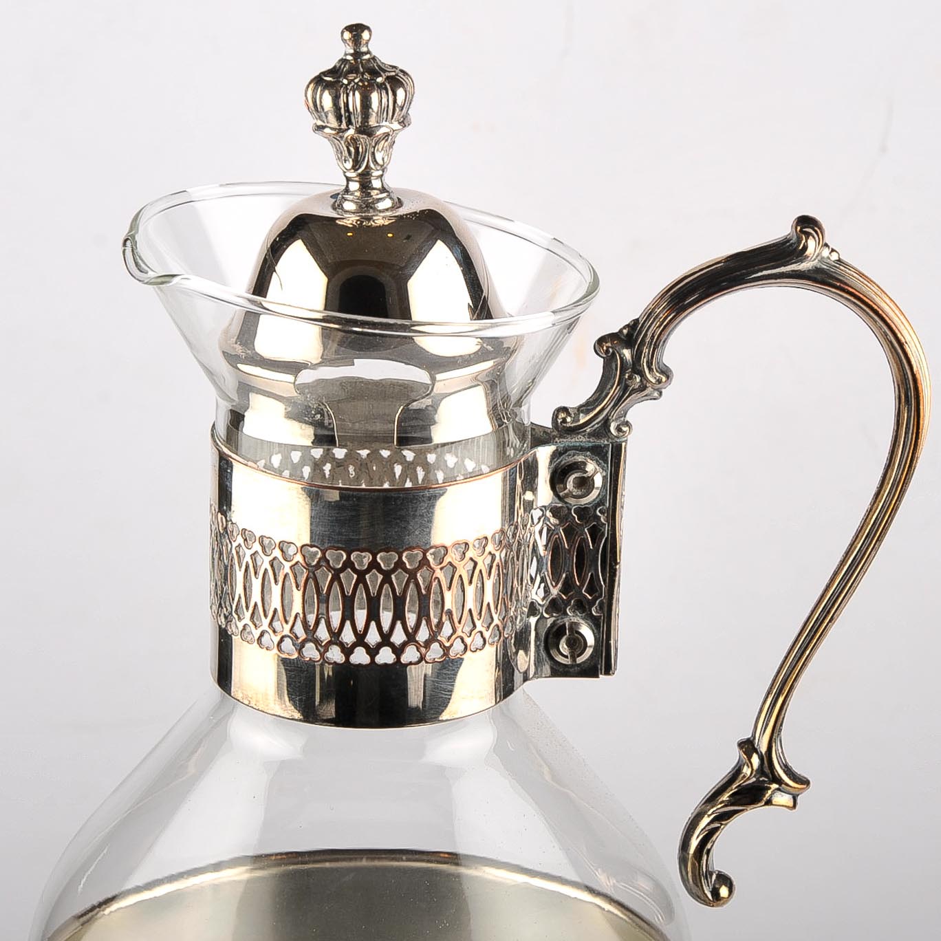Silver Plate and Glass Pitcher with Chafing Frame