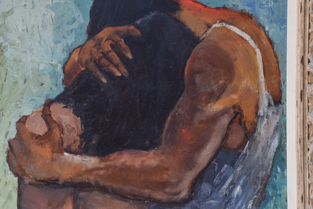 Flora Clendenin Vintage Oil Painting of an Embracing Couple