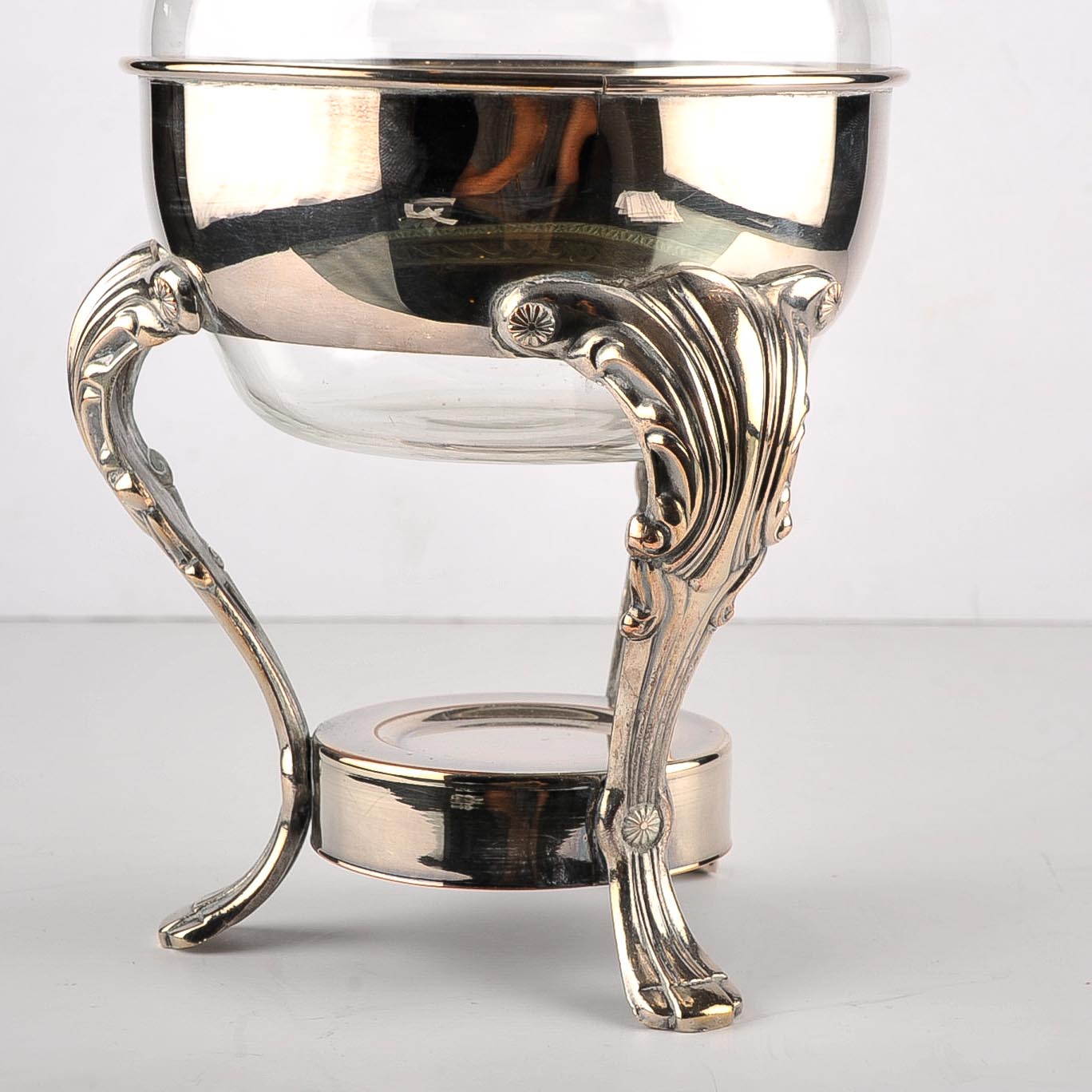 Silver Plate and Glass Pitcher with Chafing Frame