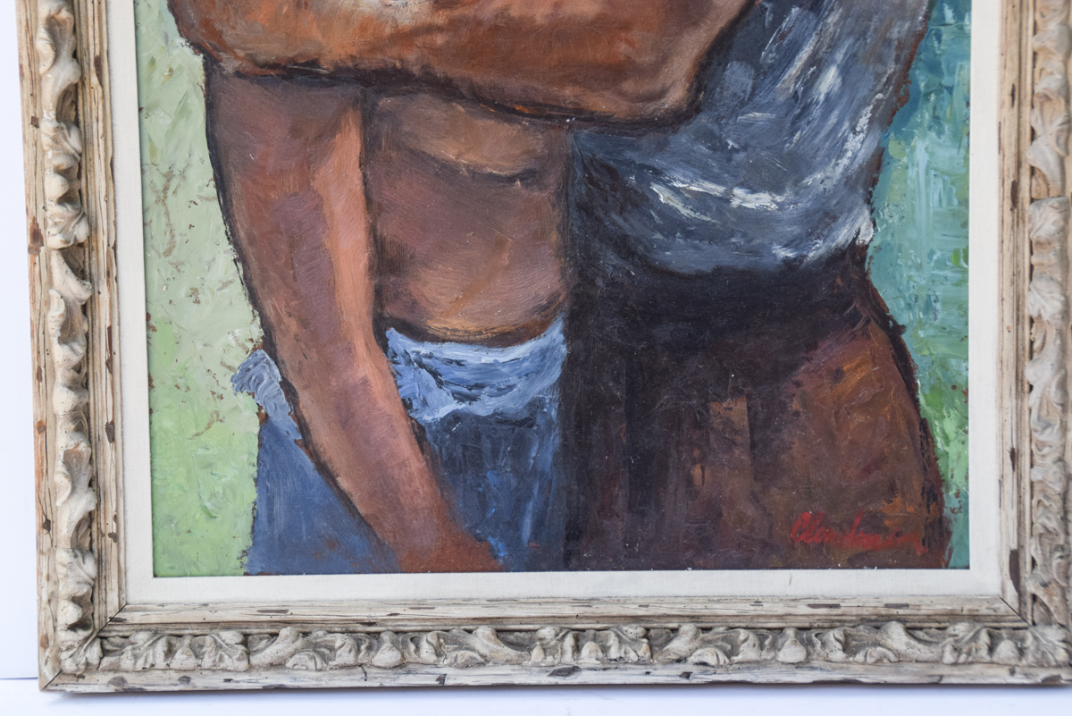 Flora Clendenin Vintage Oil Painting of an Embracing Couple