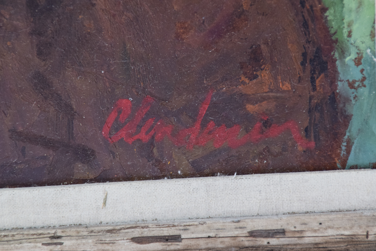 Flora Clendenin Vintage Oil Painting of an Embracing Couple