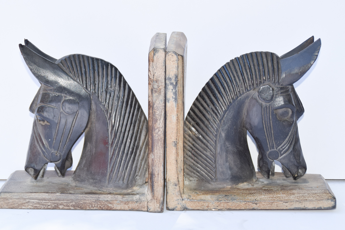 Pair of Wooden Horse Head Book Ends