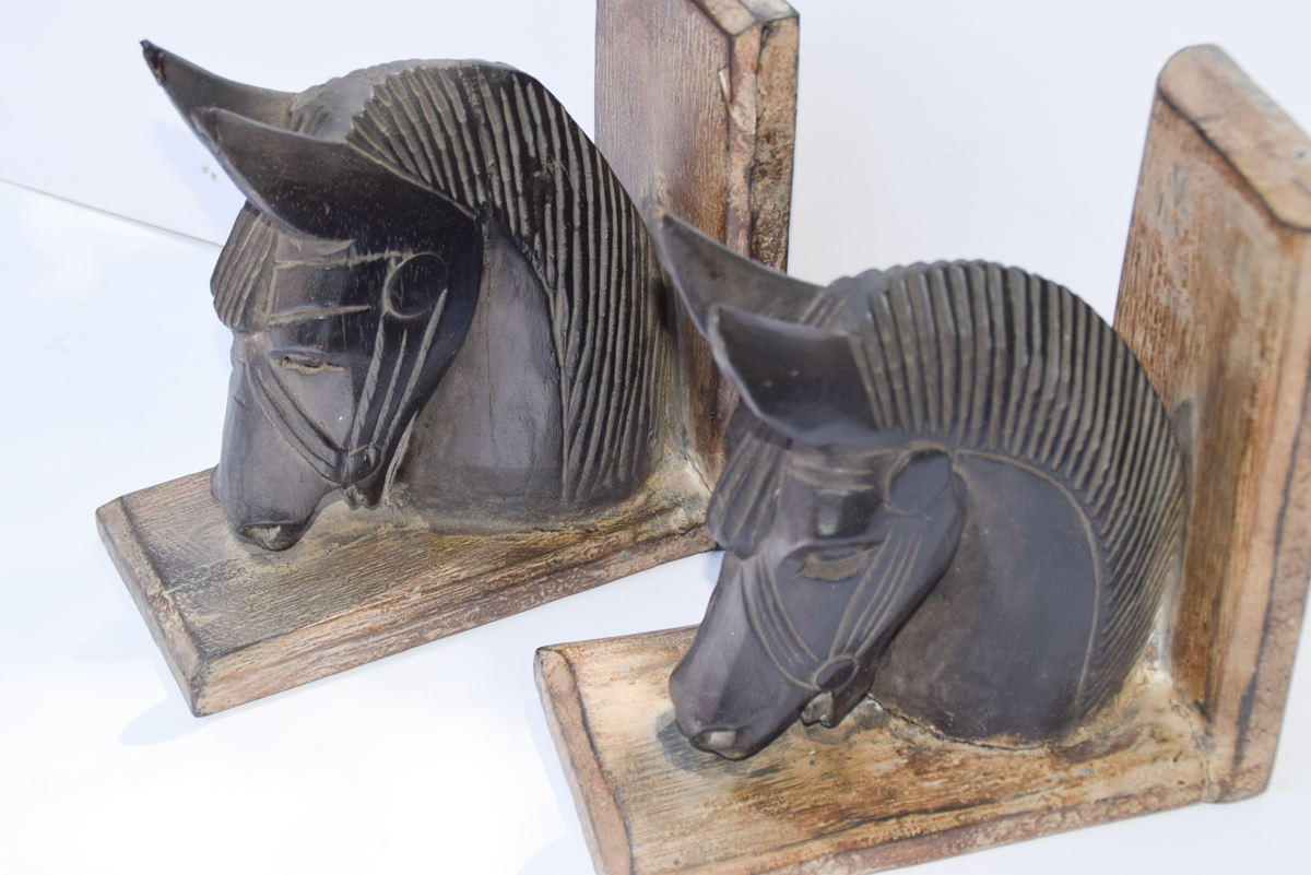 Pair of Wooden Horse Head Book Ends