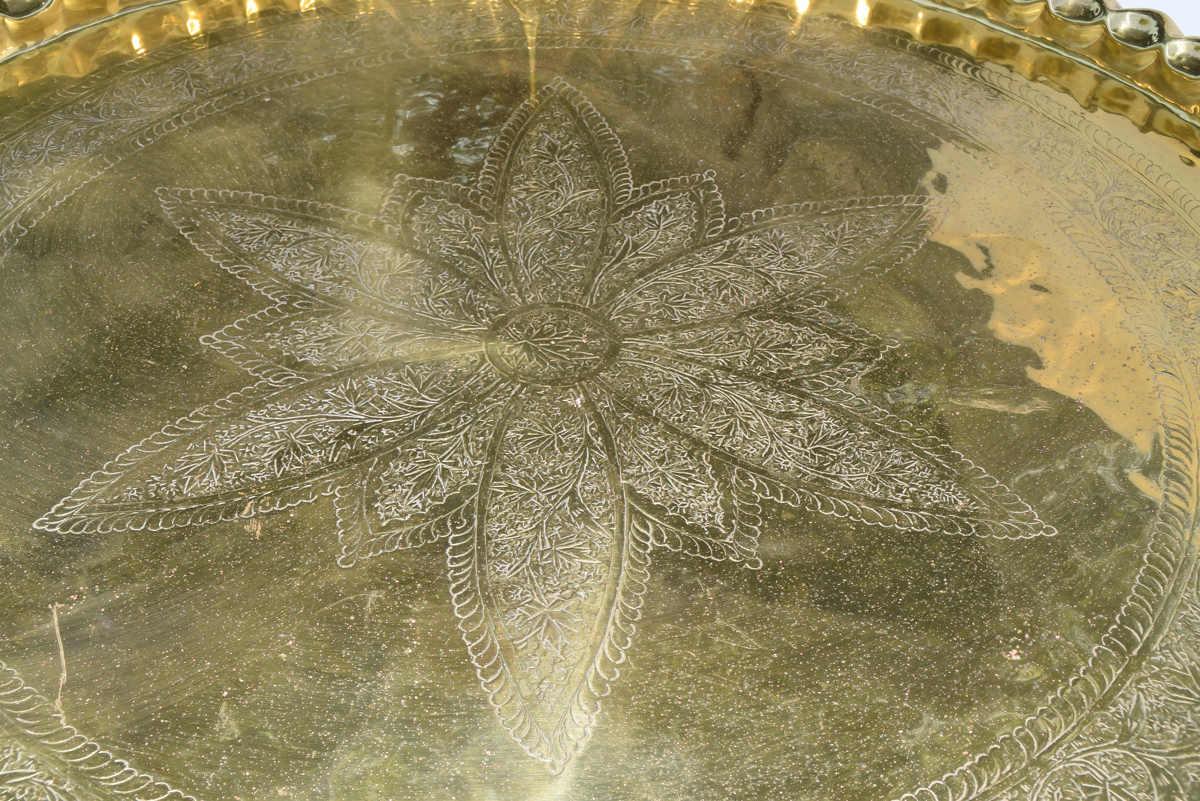 Mid-Century Moroccan Brass Table on Folding Stand