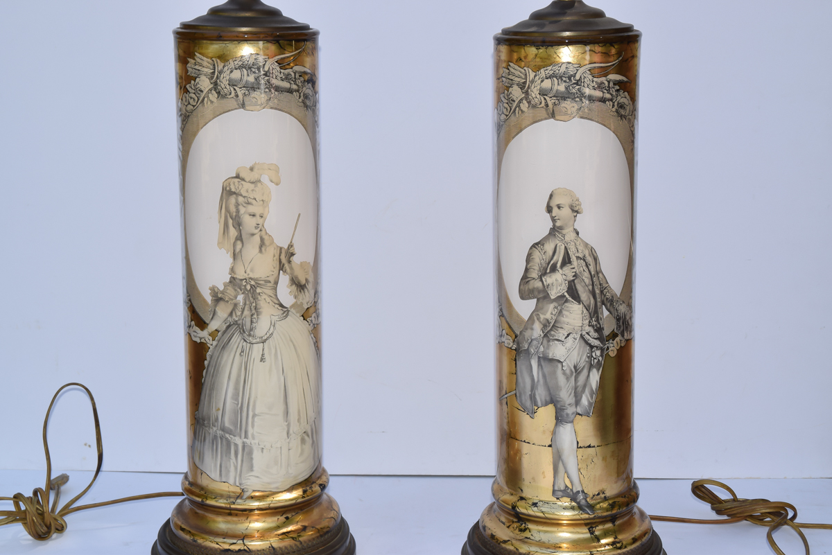 Pair of Gold-Leaf Cliche Fornasetti- Style Lamps