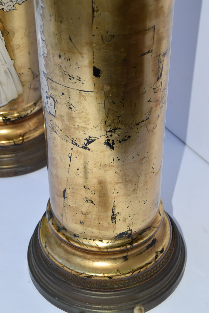 Pair of Gold-Leaf Cliche Fornasetti- Style Lamps