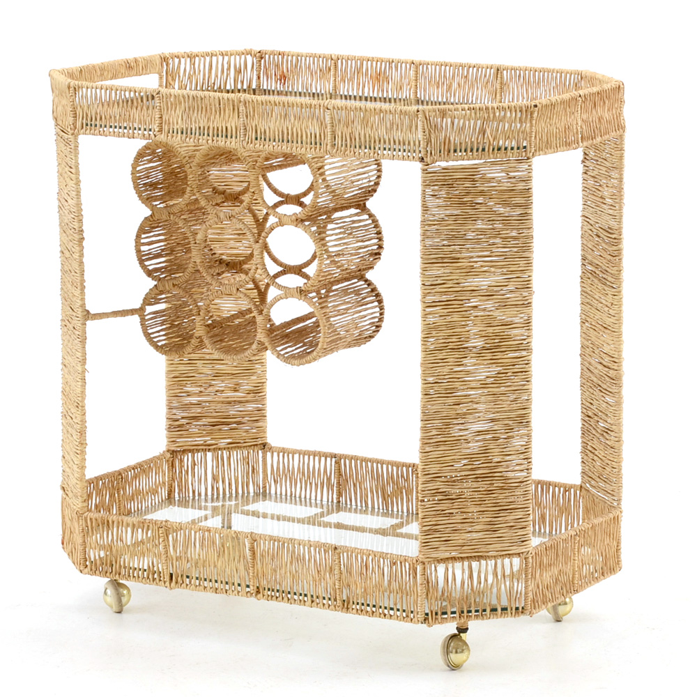 Raffia Wrapped Bar Cart
