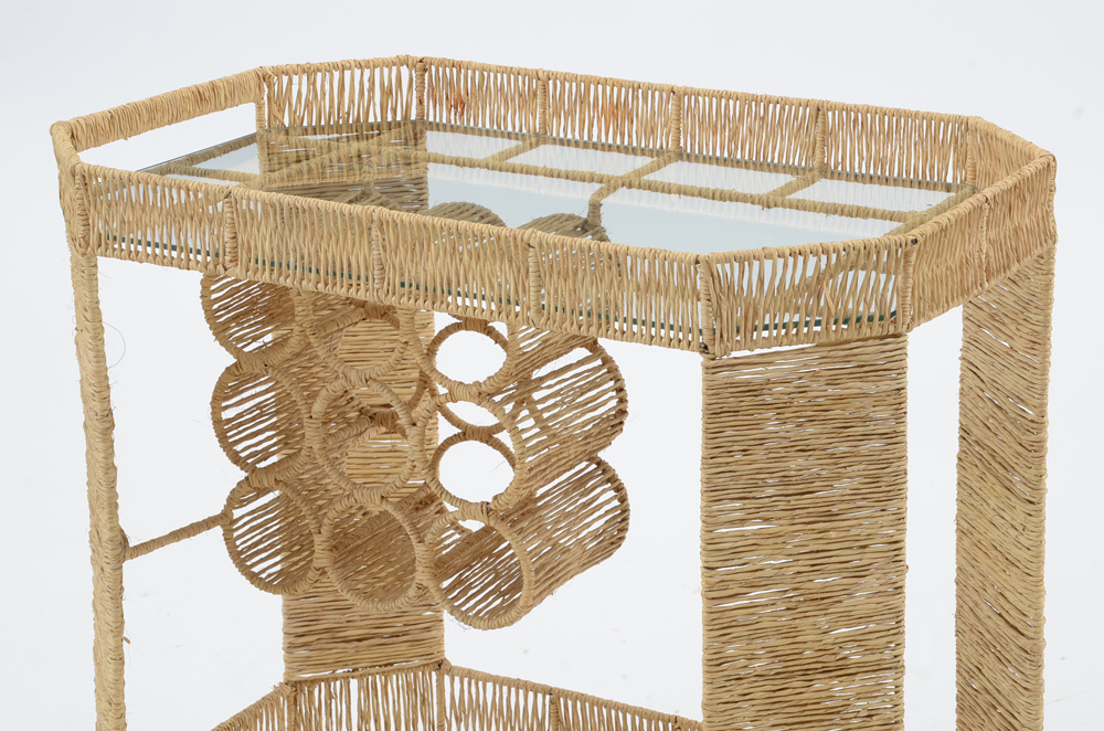 Raffia Wrapped Bar Cart